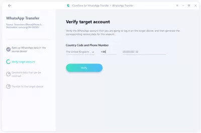Best WhatsApp Data Transfer Software for Android in 2022 - Free Download. : Target account verification on target device