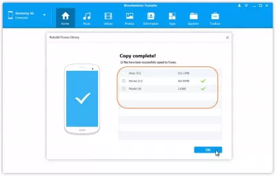 What is Wondershare TunesGo - Full review : Samsung data copy to iTunes completed using TunesGo